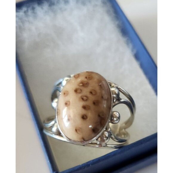 Ring Petrified Palmwood  Silver   Size 13 1/2  10 gr Stone 20 x 15 mm  Jerry Fra - Picture 6 of 14